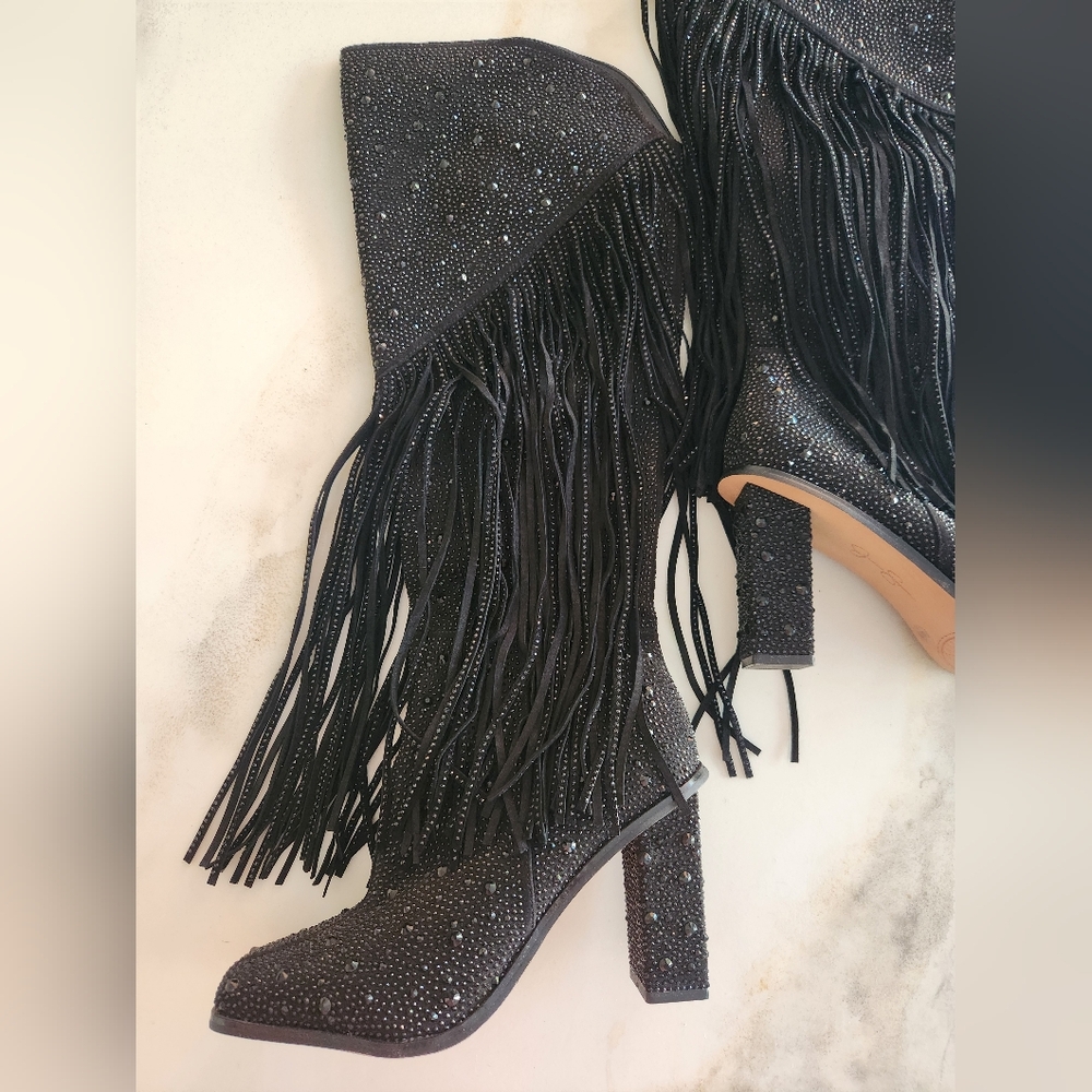 Jessica Simpson Fringe Jeweled Boots Like New! Tried On But Never Worn! - Picture 4 of 14